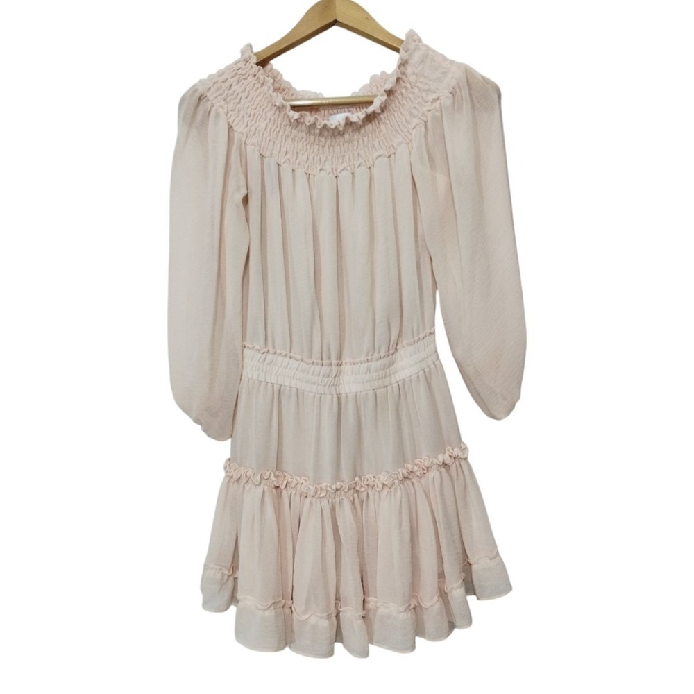 Misa Los Angeles Darla Blush Off‎ The Shoulder Chiffon Mini Dress Pastel Fairy
